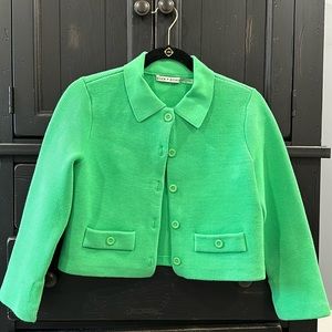 Alice & Olivia Green Ila Collar Cotton Blend Sweater